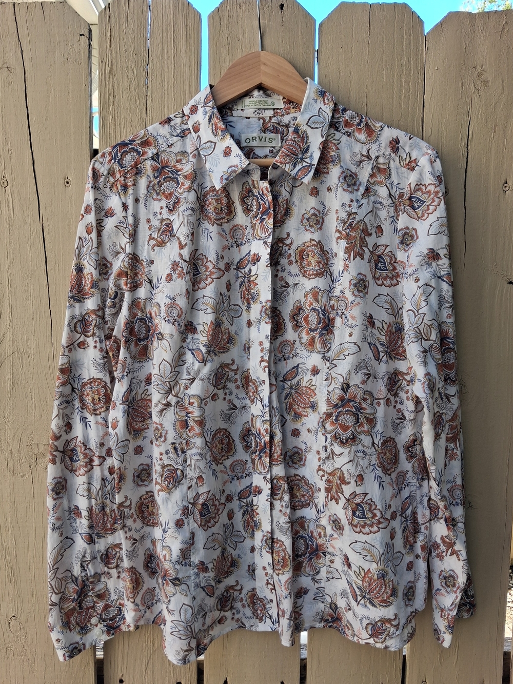 Orvis Floral Button Down Shirt in Blue & White